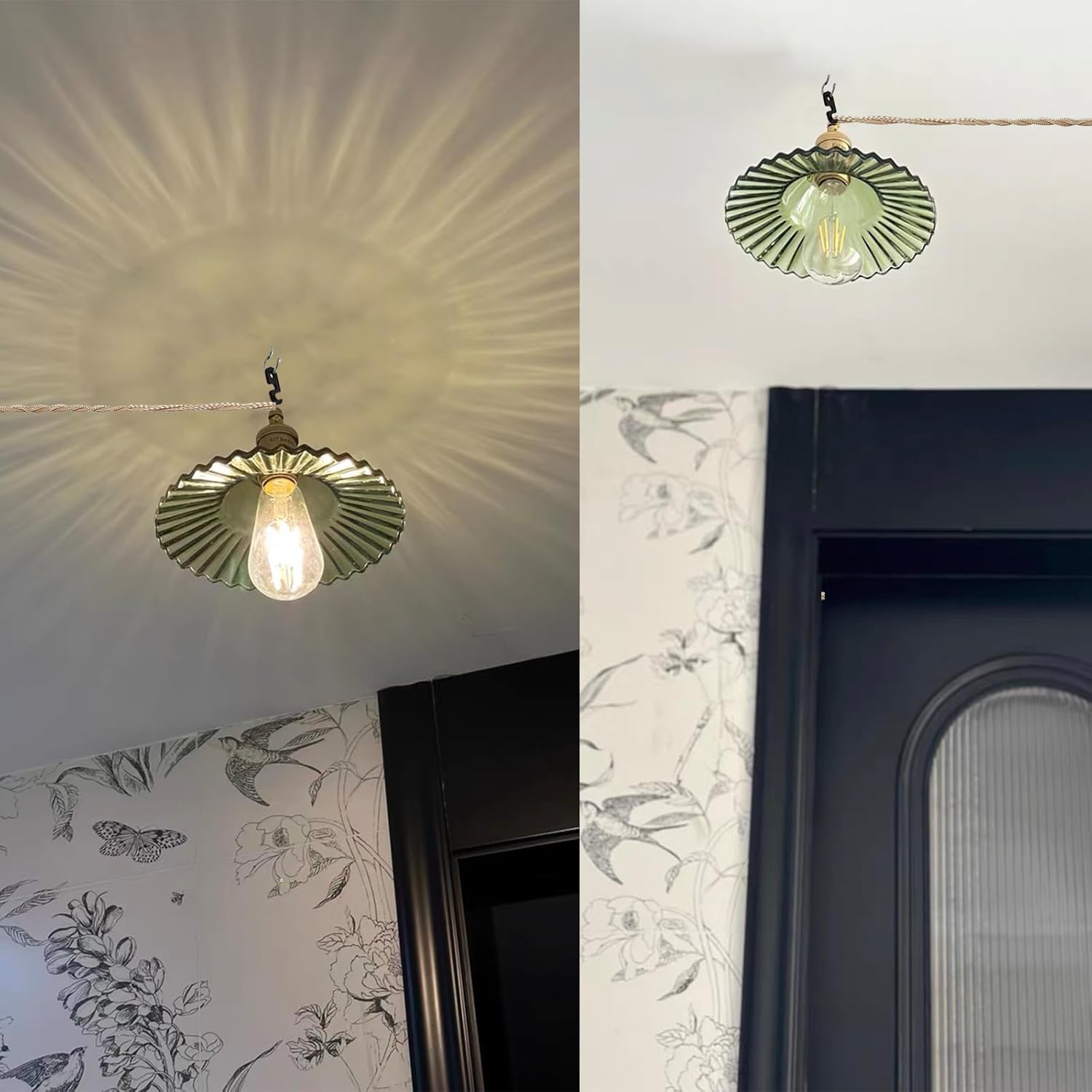 14.76ft long cord dinning room light green plug-in light glass pendant light
