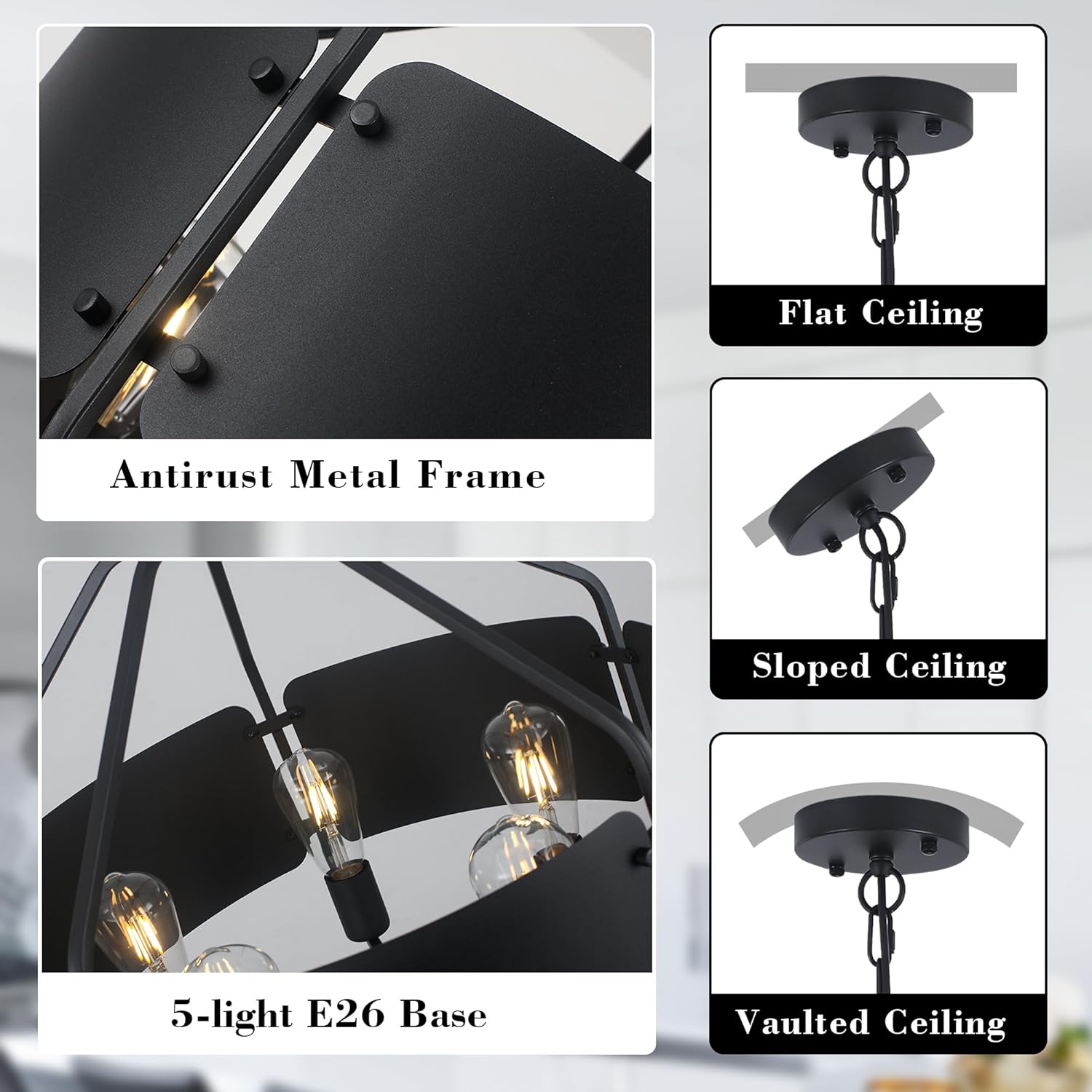 5 Light dining room light black kitchen island light metal pendant light