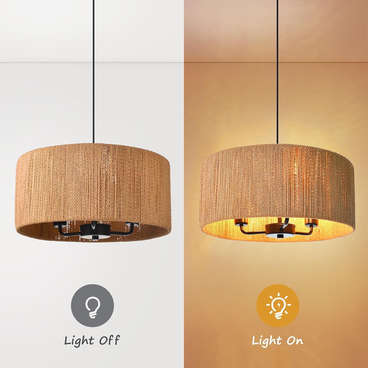 3-light chandelier light dark brown hanging lamp rattan kitchen light