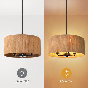 3-light chandelier light dark brown hanging lamp rattan kitchen light