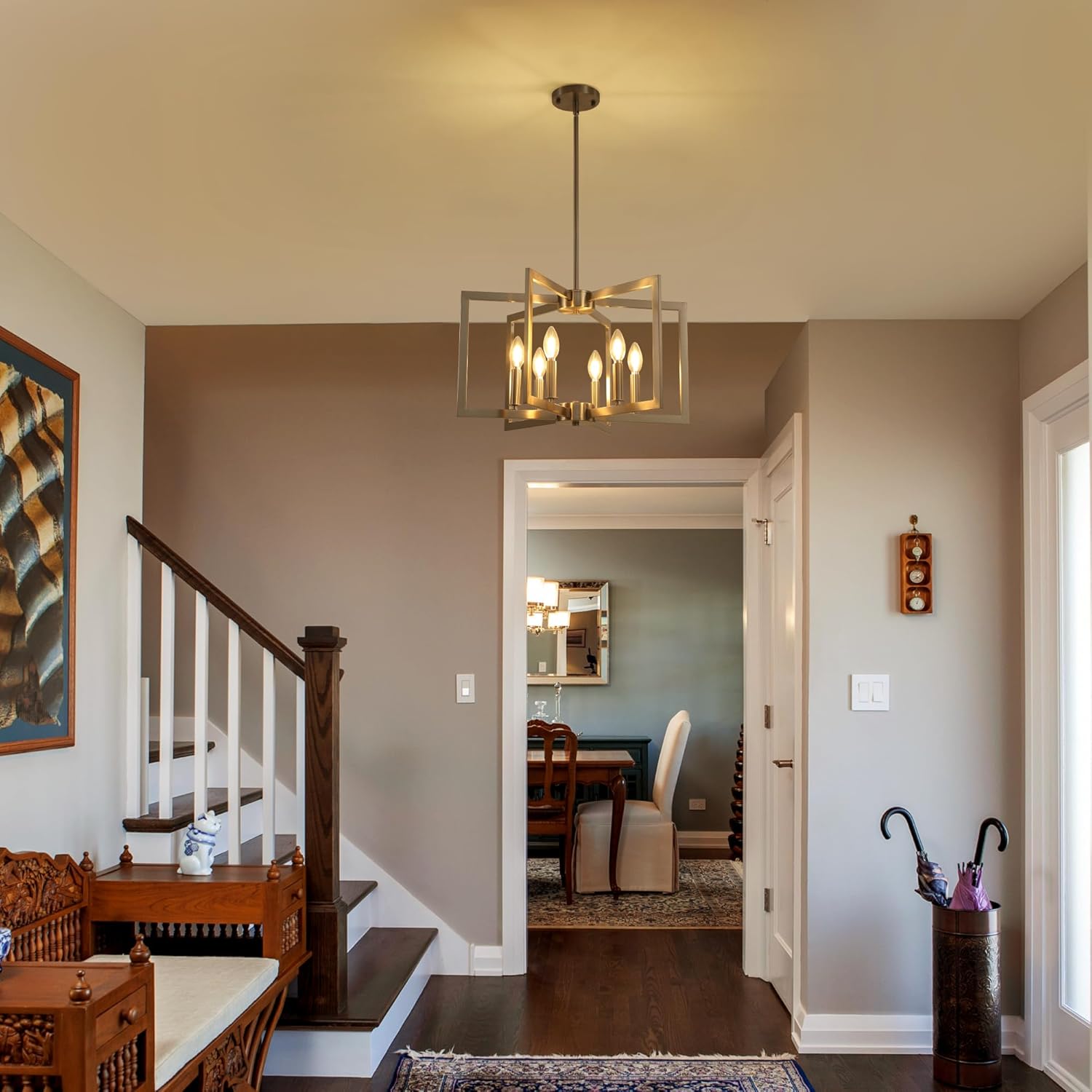6-light modern hanging light brushed nickel entryway light metal pendant lights