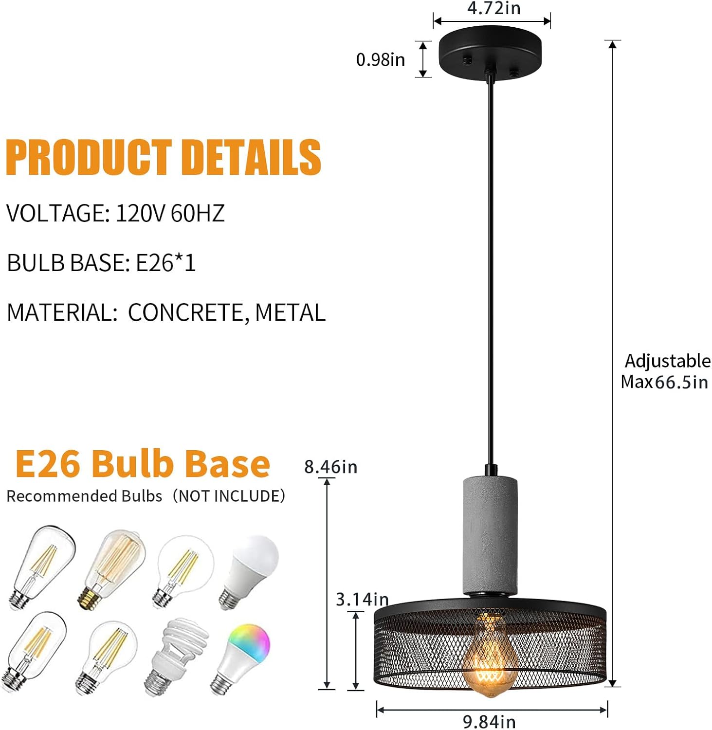 Dimmable living room light black and grey pendant light concrete metal kitchen light
