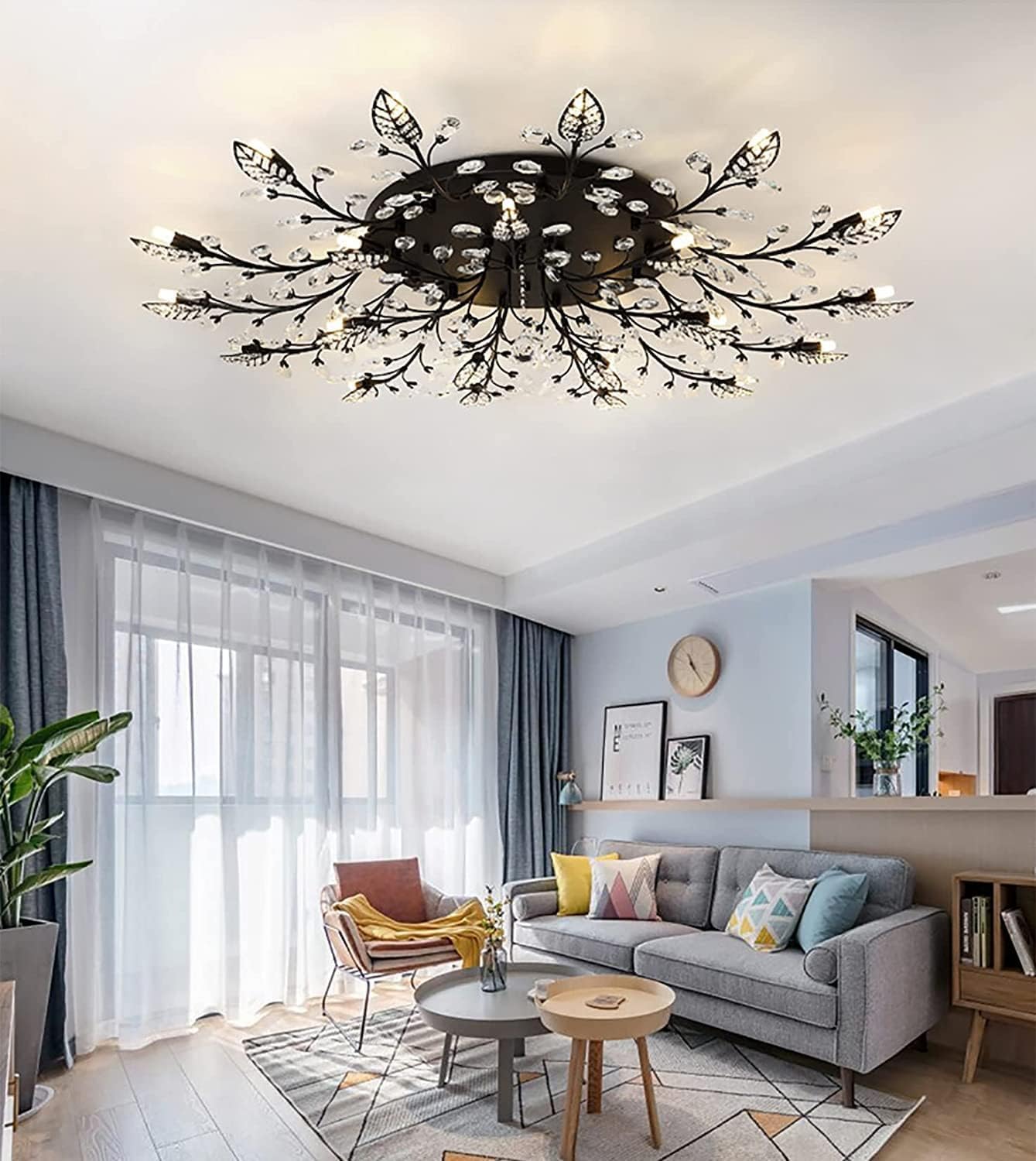 15-lights modern ceiling light black chandeliers light crystal+metal leaf ceiling light