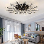 15-lights modern ceiling light black chandeliers light crystal+metal leaf ceiling light