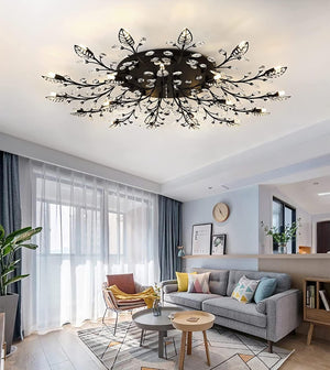 15-lights modern ceiling light black chandeliers light crystal+metal leaf ceiling light