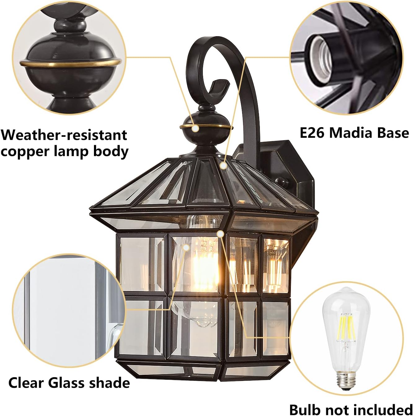 13.4 inch wall lights bronze mount light glass, copper porch light