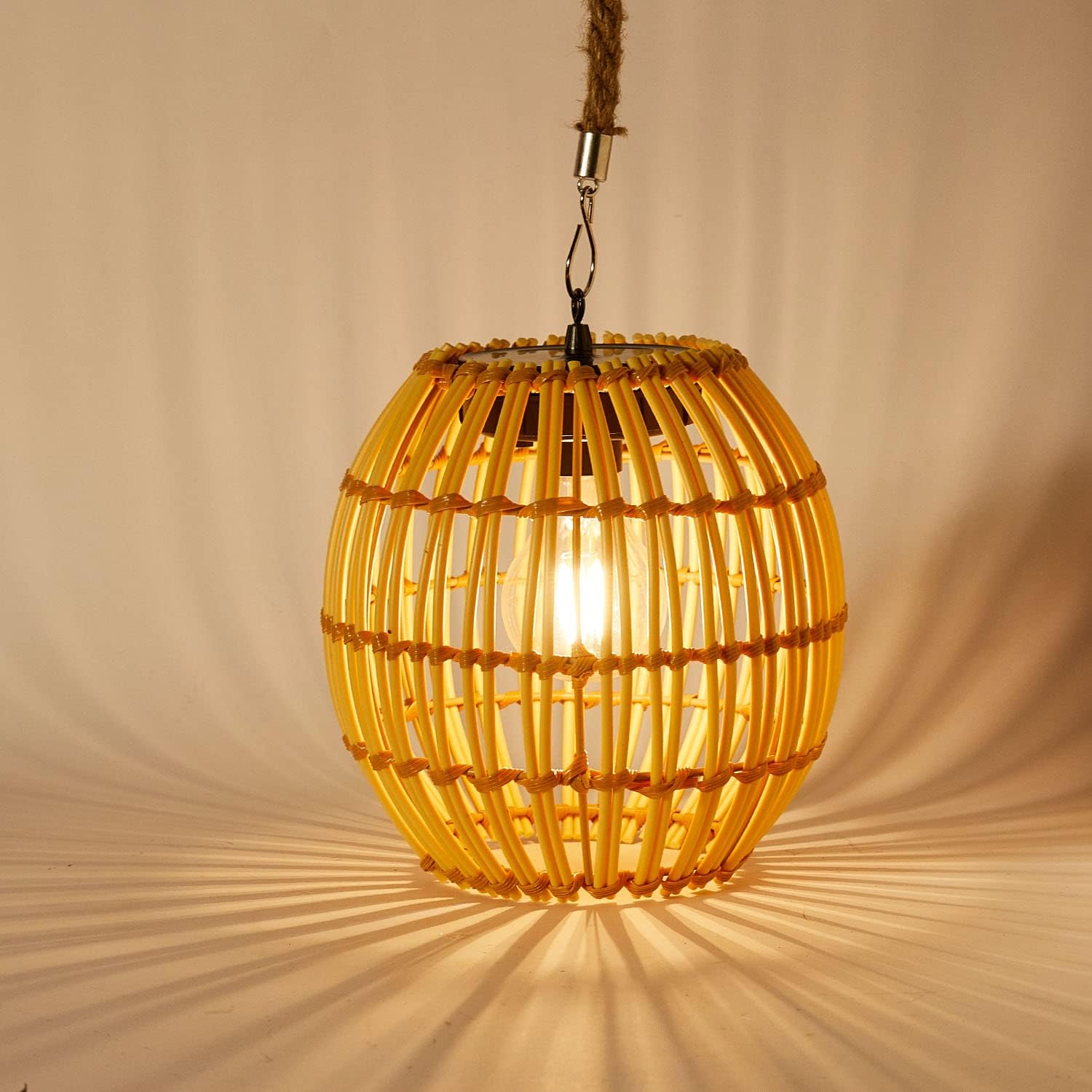 Waterproof solar lantern natural hanging light rattan patio light