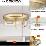 Gold close to ceiling light fixture modern flush mount ceiling lamp with seeded glass