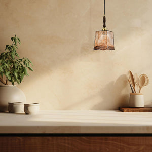 Rectangular pendant light golden amber hanging light glass metal fixture light