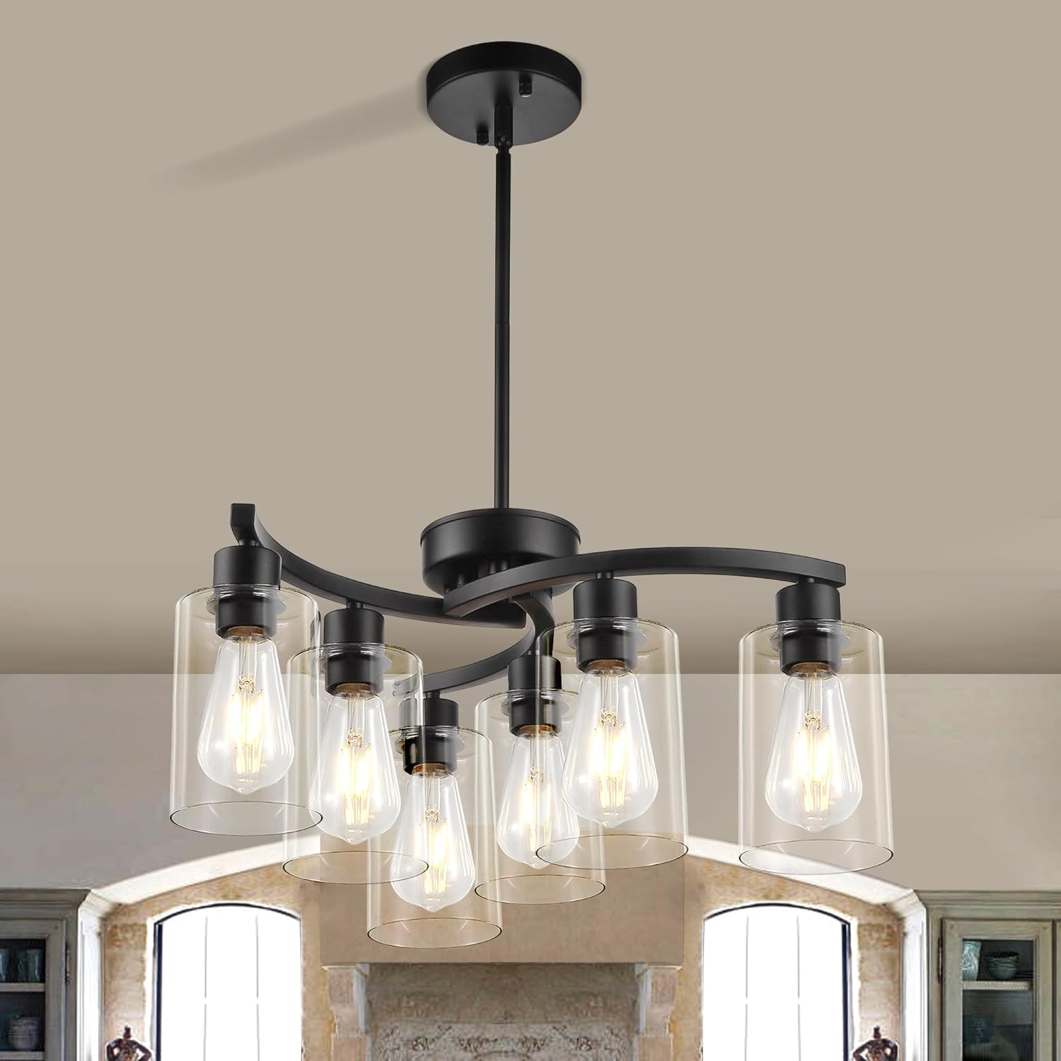 6 Light modern pendant light black farmhouse light metal hanging light