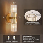 2 Light Entryway light Brass Cylindric light Metal, Crystal wall light