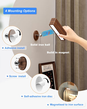 Set of 2 wireless light black walnut wall light wood, aluminum entryway light