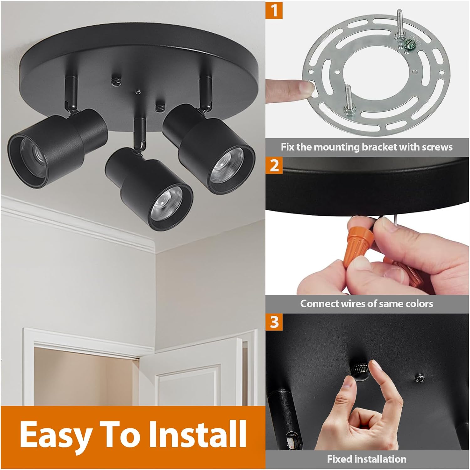 3-light track light black spotlight aluminum ceiling light