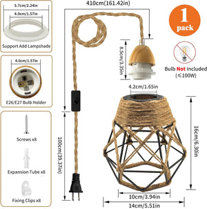 Rustic bedroom light black pendant light wood & hemp rope cable hanging light