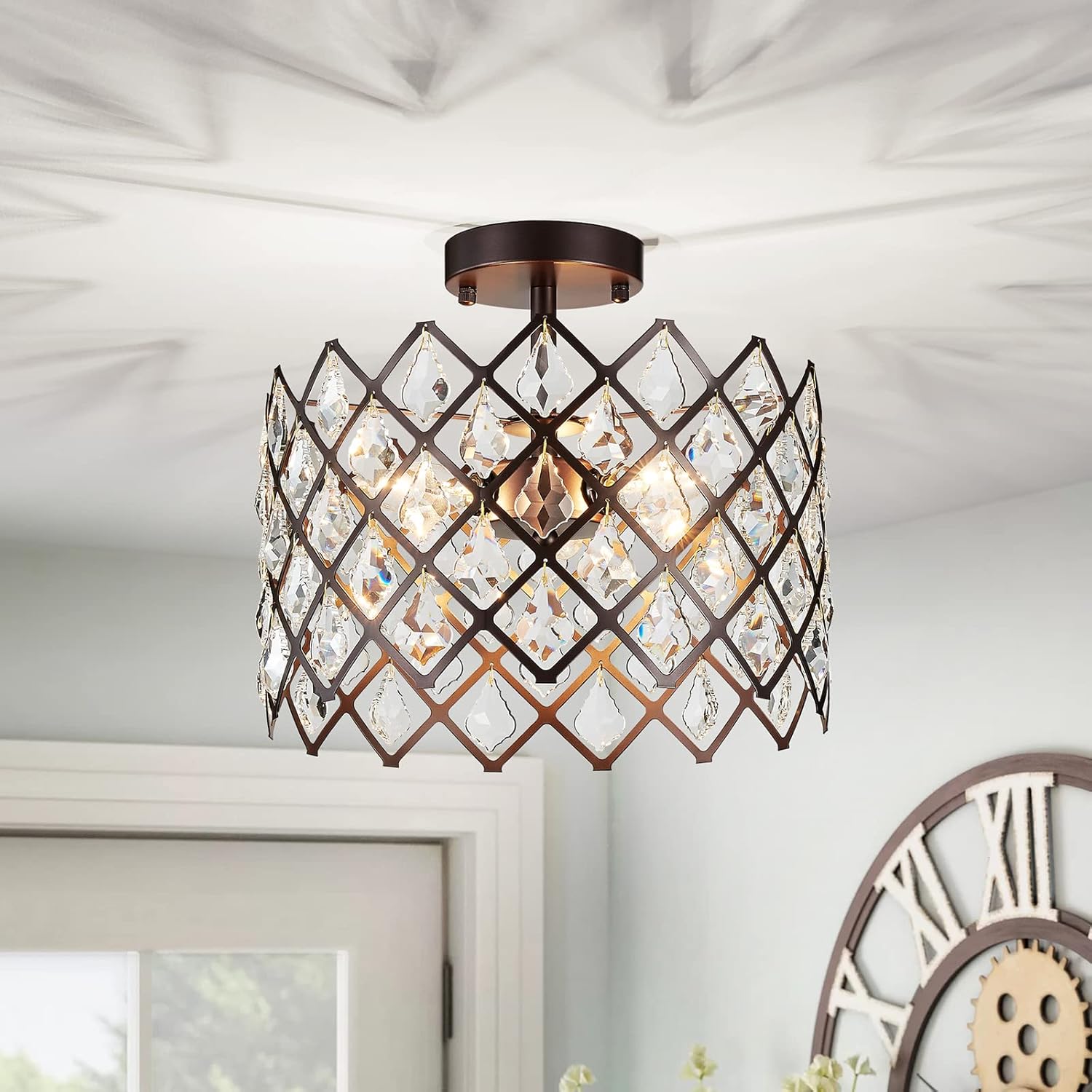 3-light ceiling light bronze hallway light metal, crystal kitchen light