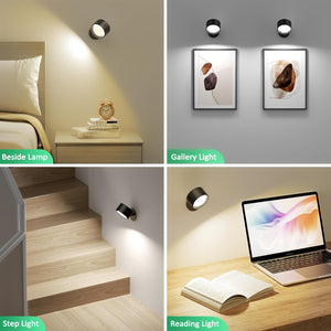 2 pcs battery operated light black rotation light plastic, metal wall light