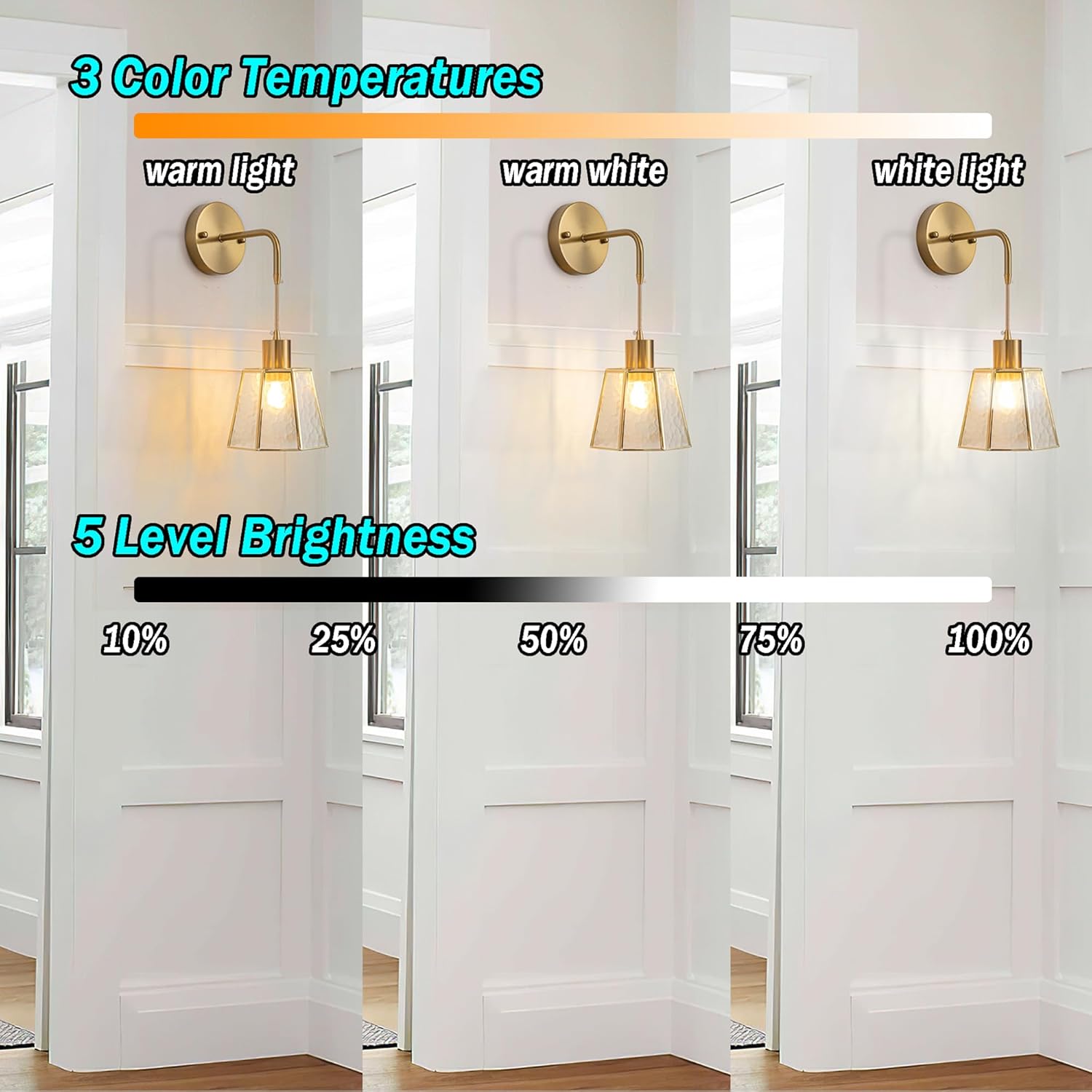 Set of 2 bedroom light transparent wall light metal bedside light