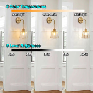 Set of 2 bedroom light transparent wall light metal bedside light