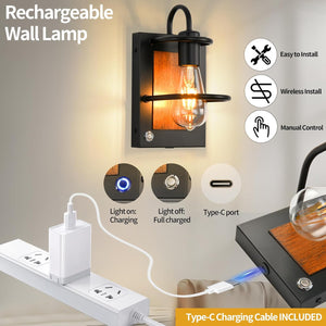 Set of 2 wall light black hallway light metal, faux wood bedroom light