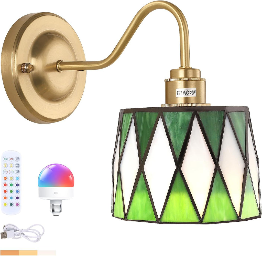 Led bedroom light green checker wall light glass hallway light