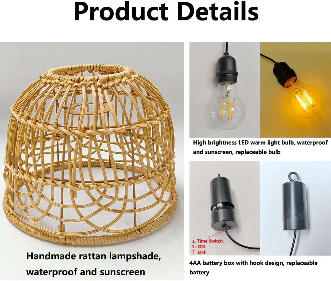 Handmade chandelier light brown pendant light bamboo rattan, polyvinyl chloride patio light