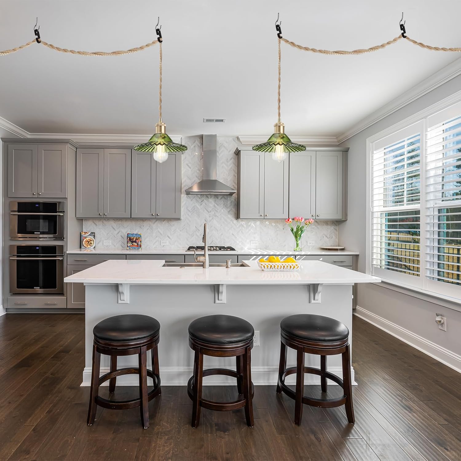 14.76ft long cord dinning room light green plug-in light glass pendant light