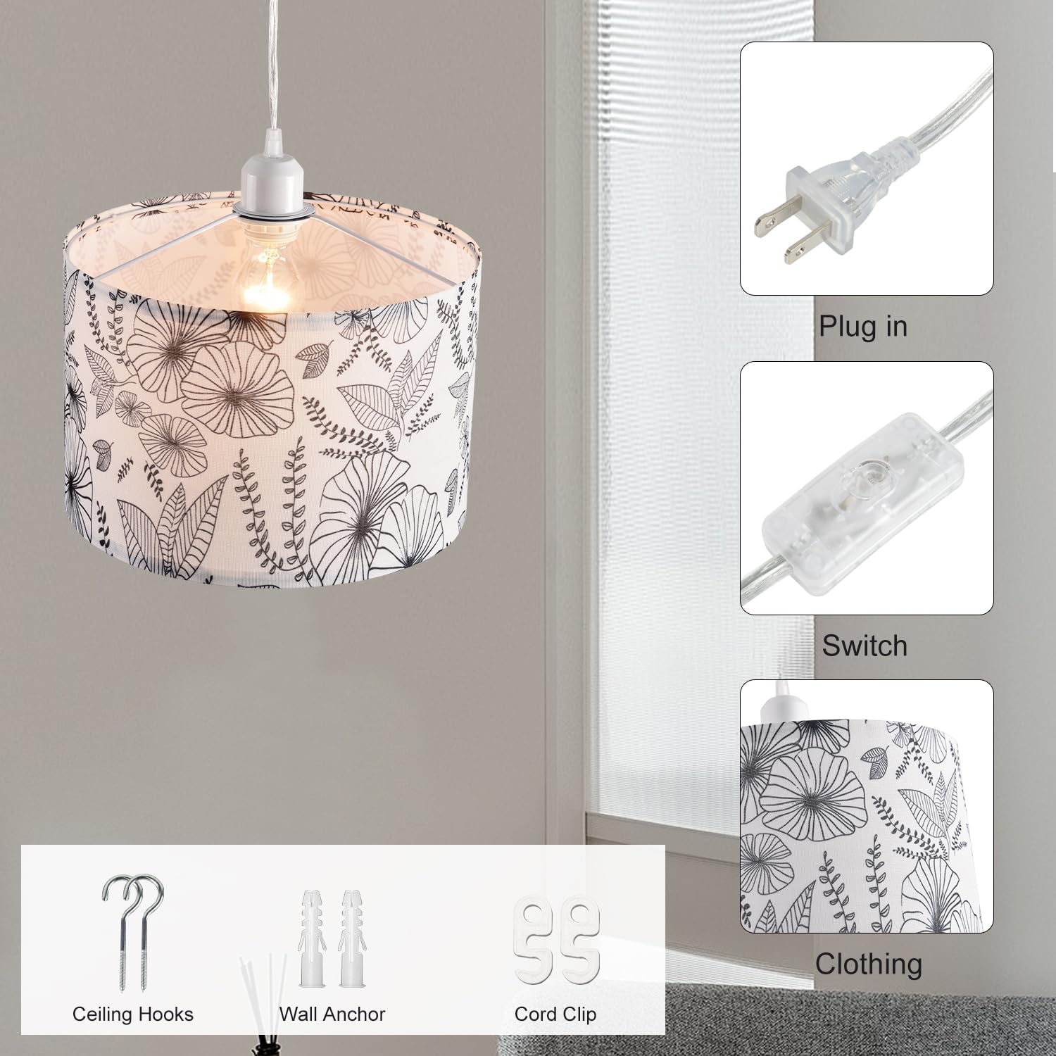 2 pack pendant light white & black hanging light metal bedroom light