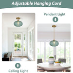 Mid century modern chandelier light green pendant light glass, metal hanging light