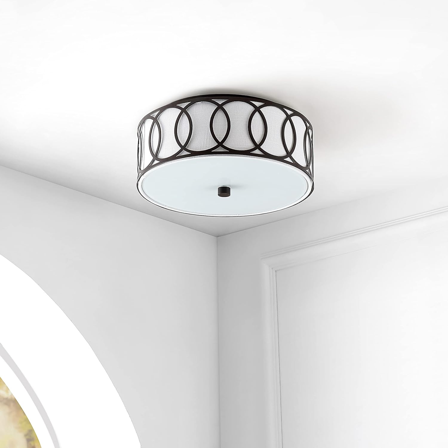 2-light ceiling light bronze stairwell light metal flush mount light