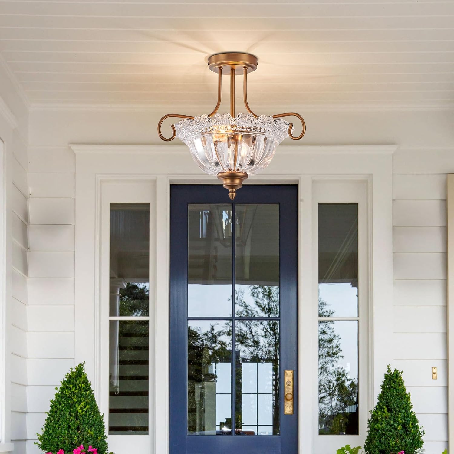 2-bulb flush mount light brass ceiling light glass, metal kitchen light