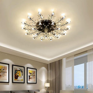15-lights modern ceiling light black chandeliers light crystal+metal leaf ceiling light