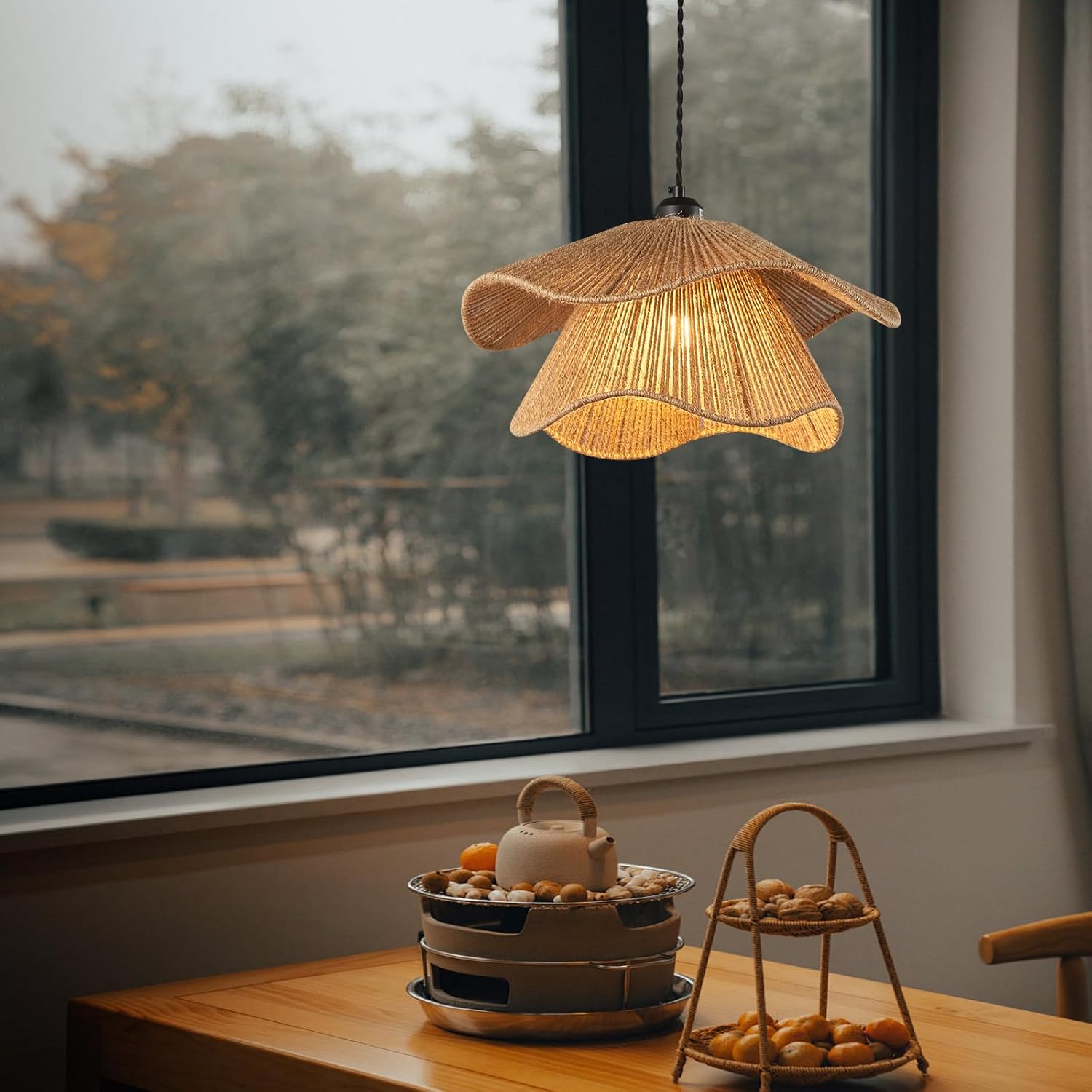 Farmhouse kitchen island light dark brown pendant light rattan hallway light