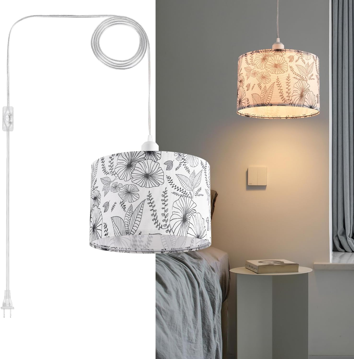 2 pack pendant light white & black hanging light metal bedroom light