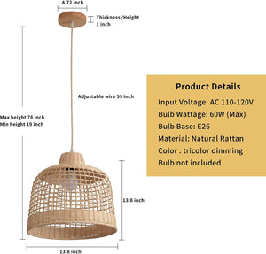 Farmhouse bedroom light beige pendant lights ‎rattan,metal chandelier light