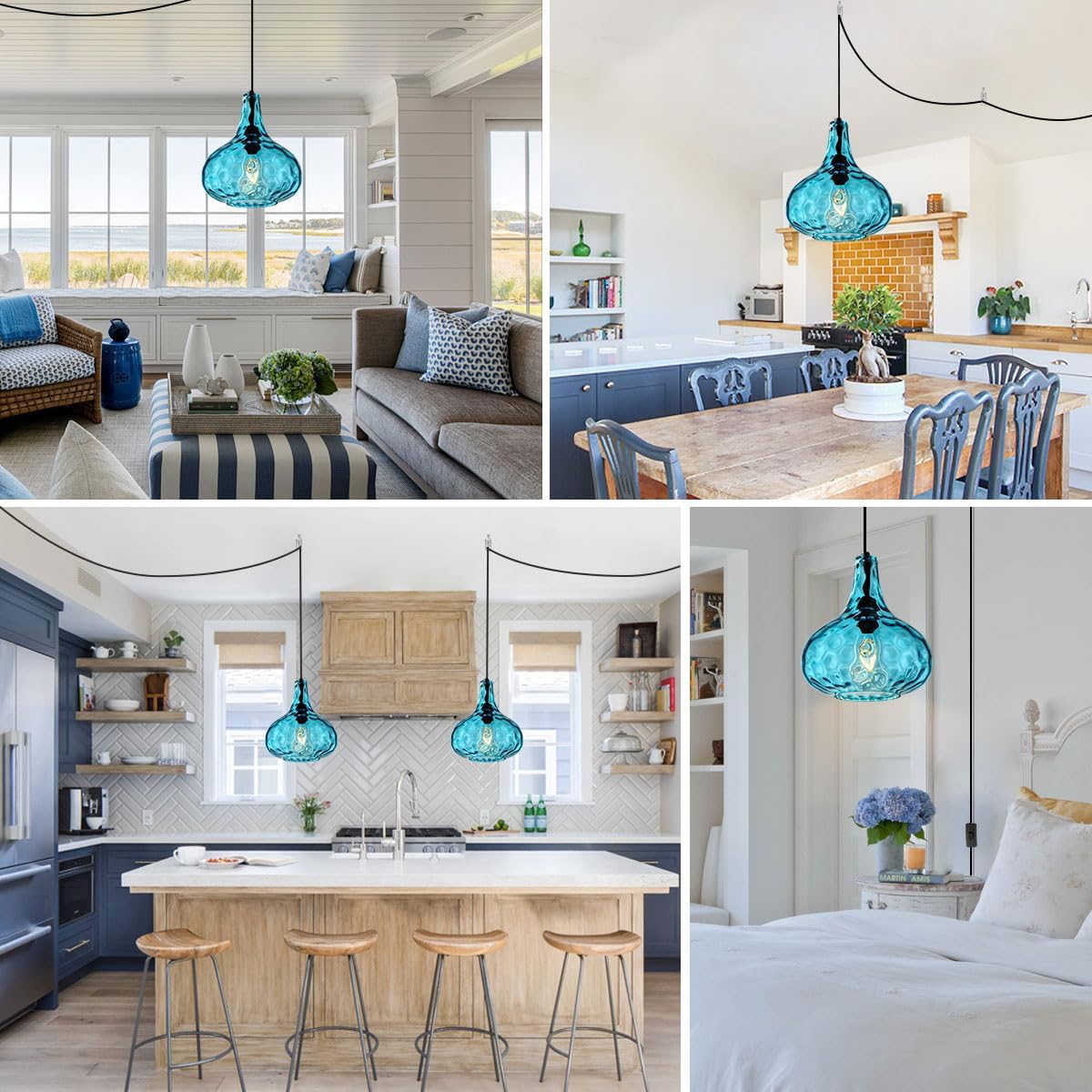 14.7 ft cord pendant light blue hanging light glass,metal bedroom light