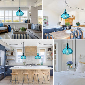 14.7 ft cord pendant light blue hanging light glass,metal bedroom light