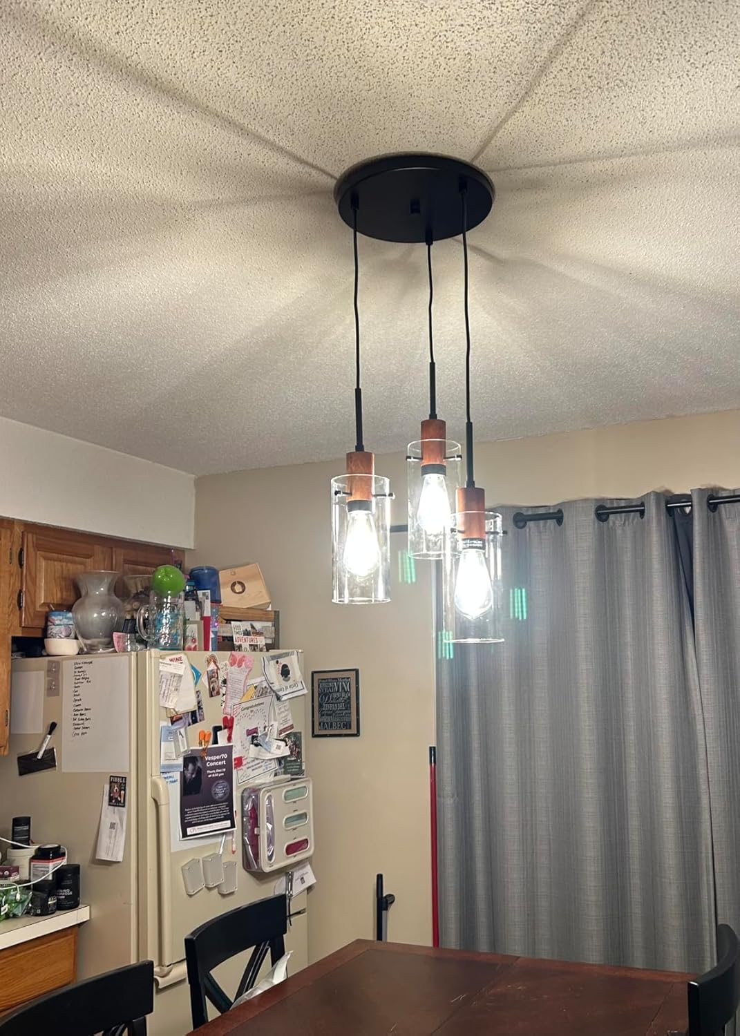 3 light kitchen light black bedroom light metal,wood and glass pendant light