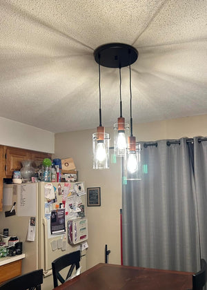 3 light kitchen light black bedroom light metal,wood and glass pendant light