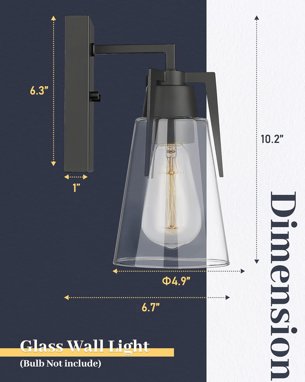 1-light vanity light black bathroom light glass, metal wall light