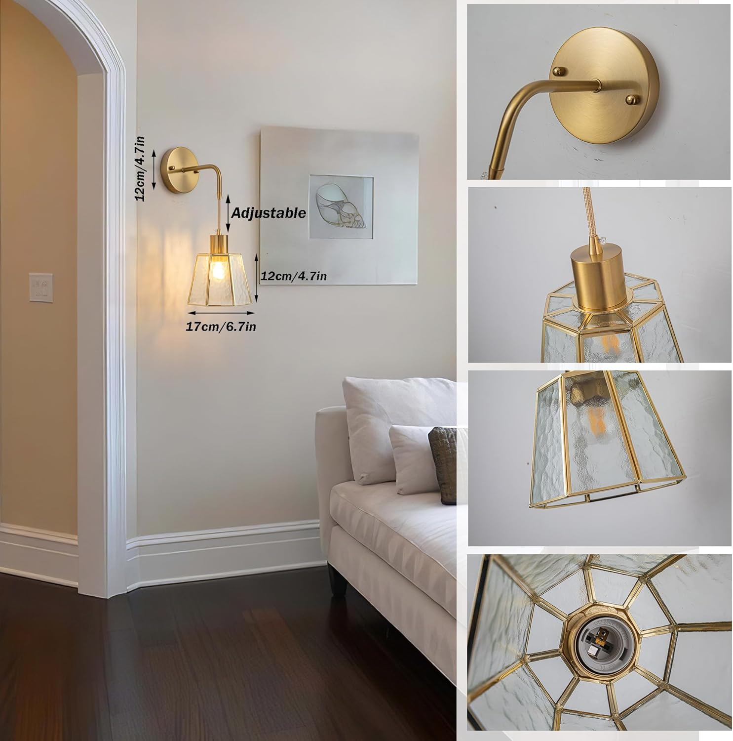 Set of 2 bedroom light transparent wall light metal bedside light