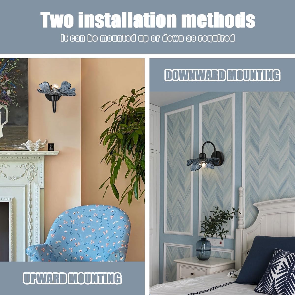 1-light vanity light blue bedroom light glass, metal wall light