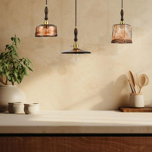Rectangular pendant light golden amber hanging light glass metal fixture light