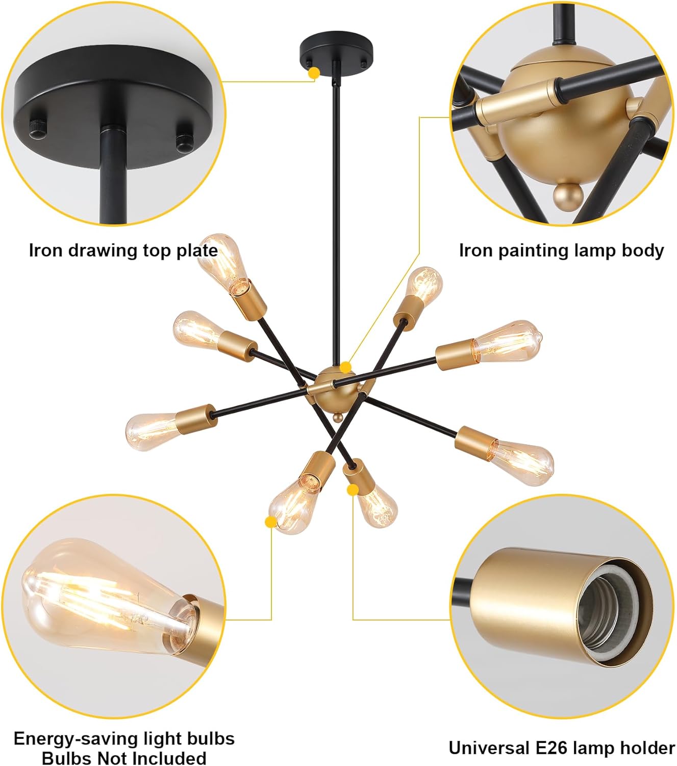 8 lights pendant light black and gold entryway light iron sputnik light