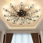 15-lights modern ceiling light black chandeliers light crystal+metal leaf ceiling light