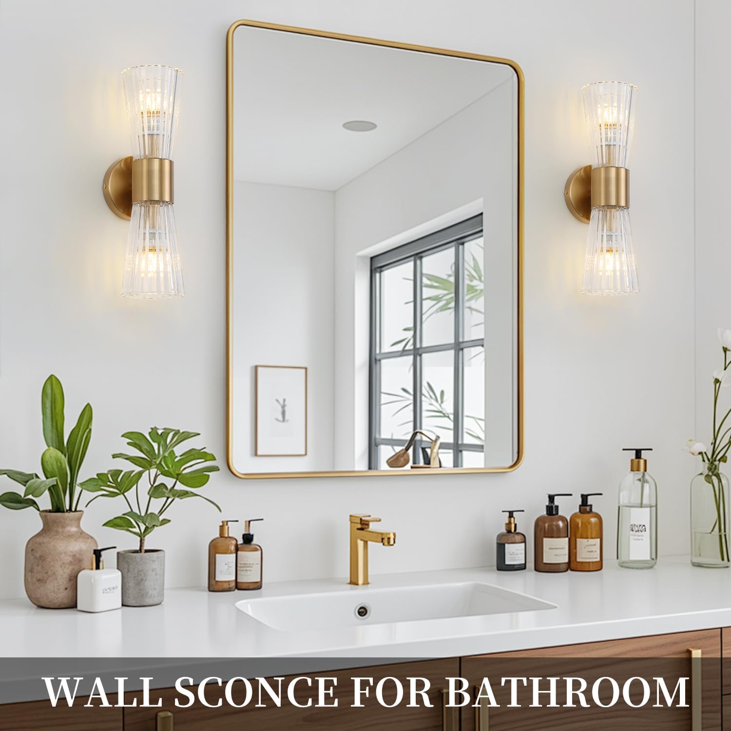 2-light vanitys light gold mounted light glass, metal wall light