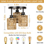3-lights ceiling light black kitchen light rattan, metal flush mount light
