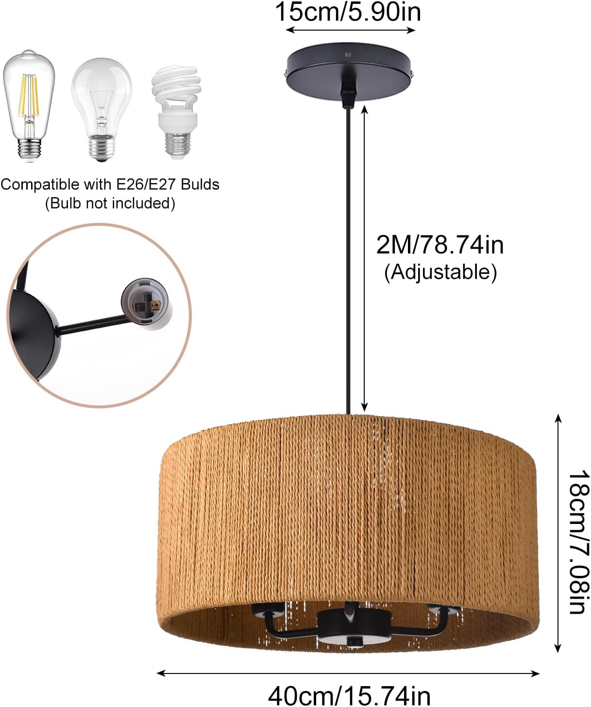 3-light chandelier light dark brown hanging lamp rattan kitchen light