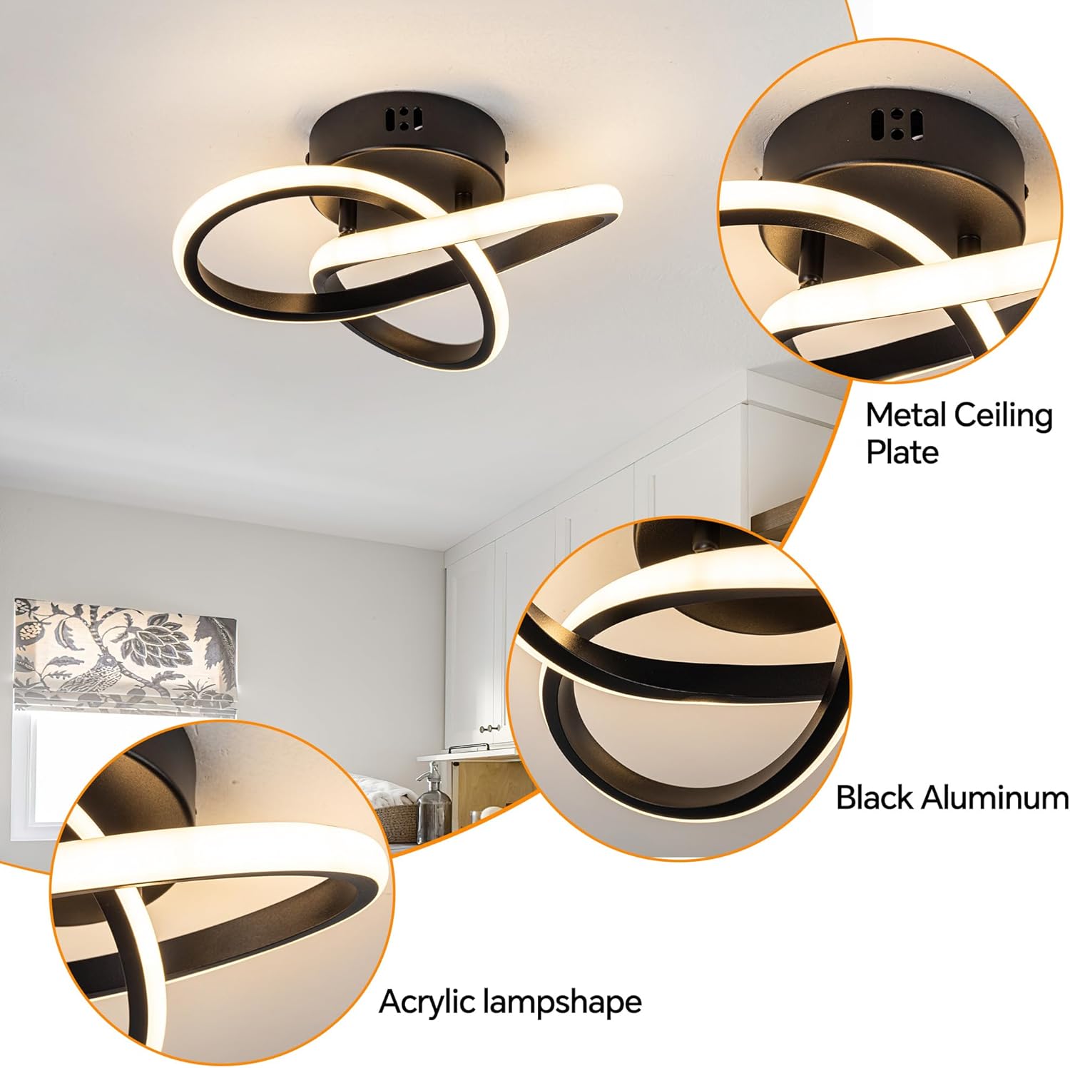 Led ceiling light black entryway light aluminum chandelier light
