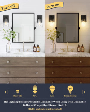 1-light vanity light black bathroom light glass, metal wall light