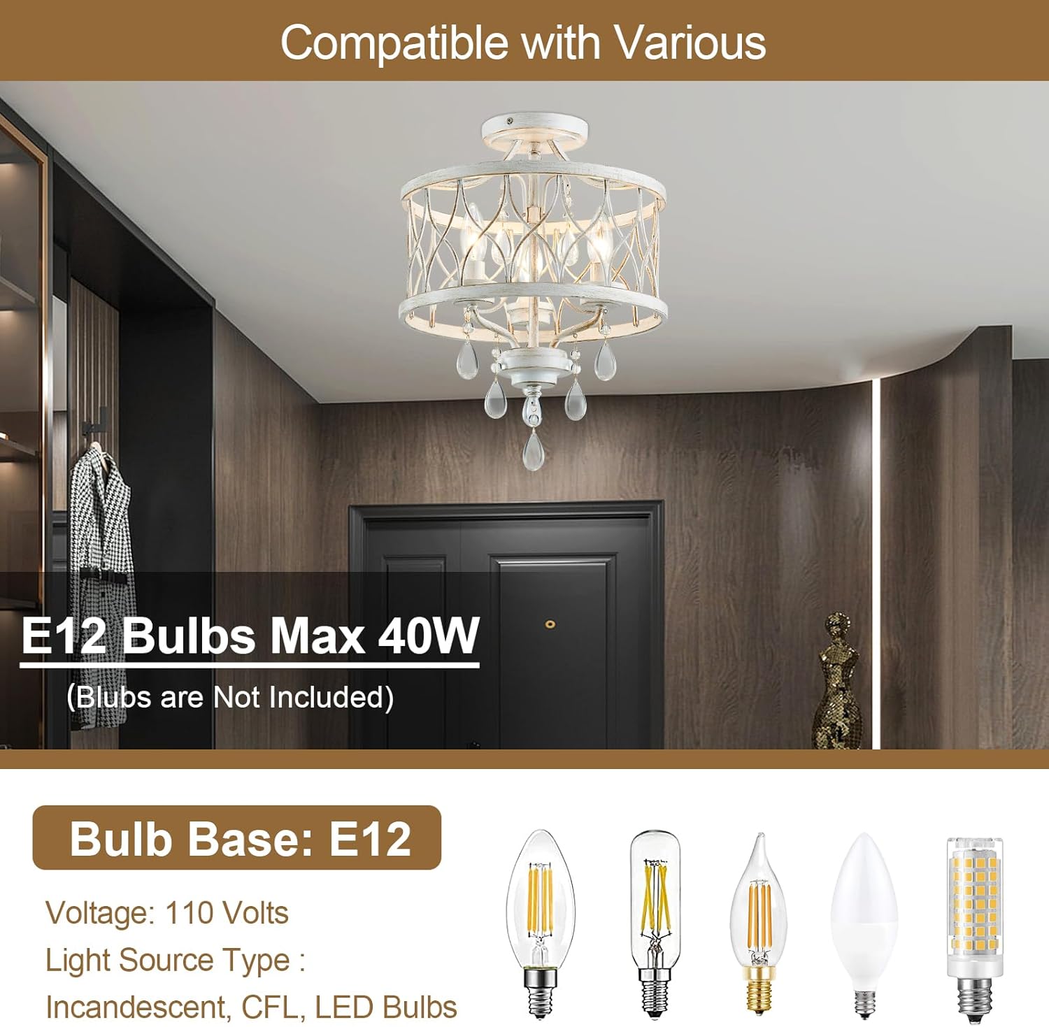3-light chandelier light white ceiling lamp metal, crystal corridor light